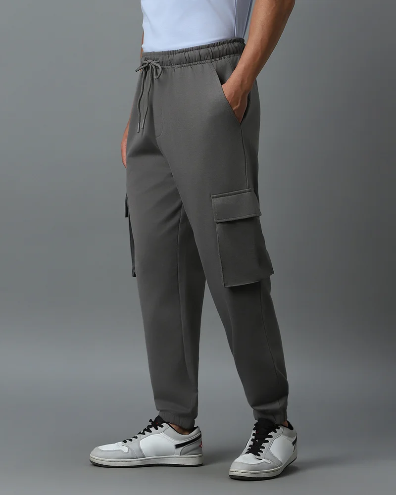 bewakoof Men's Grey Oversized Cargo Warm Joggers
